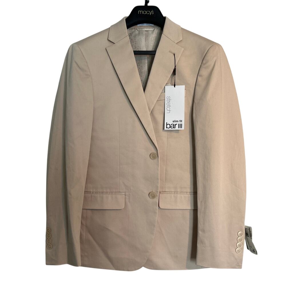 NWT Bar III Slim Fit Stretch Sport Coat Blazer, Tan, Men's 38L